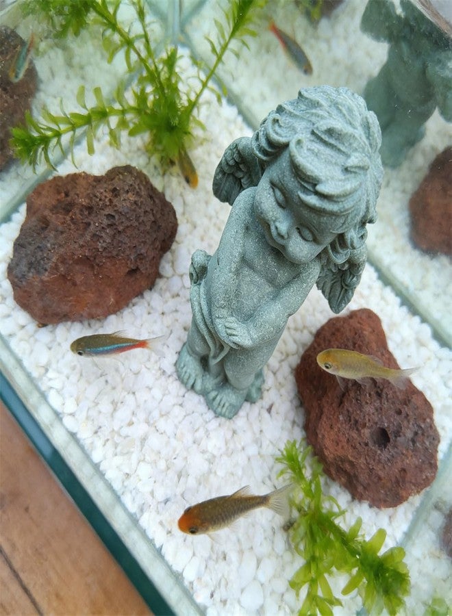livelyfish Guardian Angel Statue Little Praying Cherub Figurine Sandstone Wings Angel Sculpture for Aquarium Home Fish Tank Garden Decor (D) - Image 5