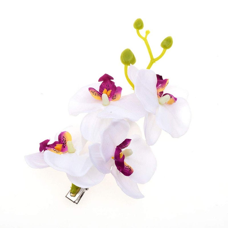 2PCS Hawaiian Orchid Flower Hair Clips Flowers Alligator Clips Hairpins Holiday Travel Wedding Decoration Hair Accessories For Women Lady Bridal White