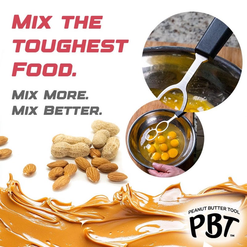 PBT - Peanut Butter Mixer, Stainless Steel Stirring Tool for Natural Peanut Butter, Dough, Yogurt, Sauces, and More - Fits Any Container Size, Less Mess, Dishwasher Safe (BLACK) - Image 2