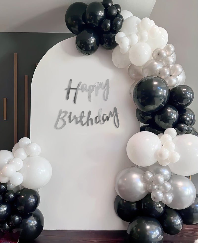 SpecialYou.in Black And White Theme Birthday Decoration Items Kit For Men With Silver Cursive Hbd Banner, Black,Metallic Silver And White Birthday Balloons And Party Decor- Set Of 58 Items - Image 1