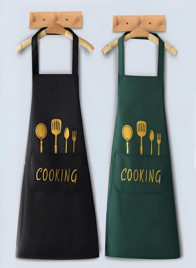 Newvent (Pack Of 2 Waterproof Kitchen Apron for Men & Women with Pockets And Rug | BBQ Chef Apron Cooking Accessories - Image 1