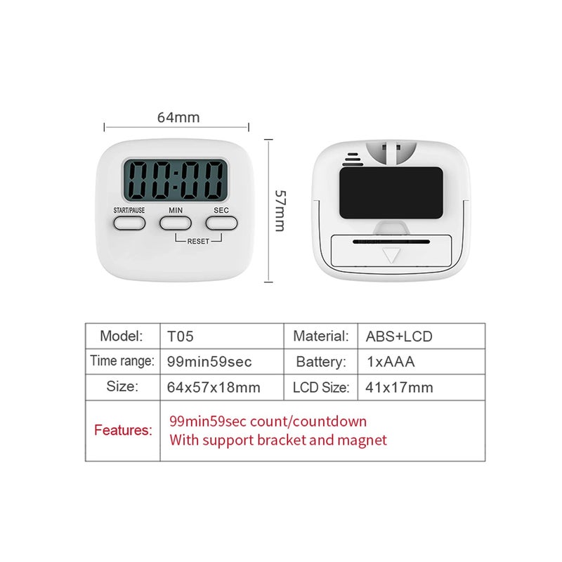 OBSYDIUM Obsydium Digital Kitchen Timer Magnetic Countdown Count Up Pomodoro Timer with Loud Sound Big Digit Back Stand Hanging Hole for Cooking Clinic Sports and Other ActivitiesWhite 1piece  - Image 3