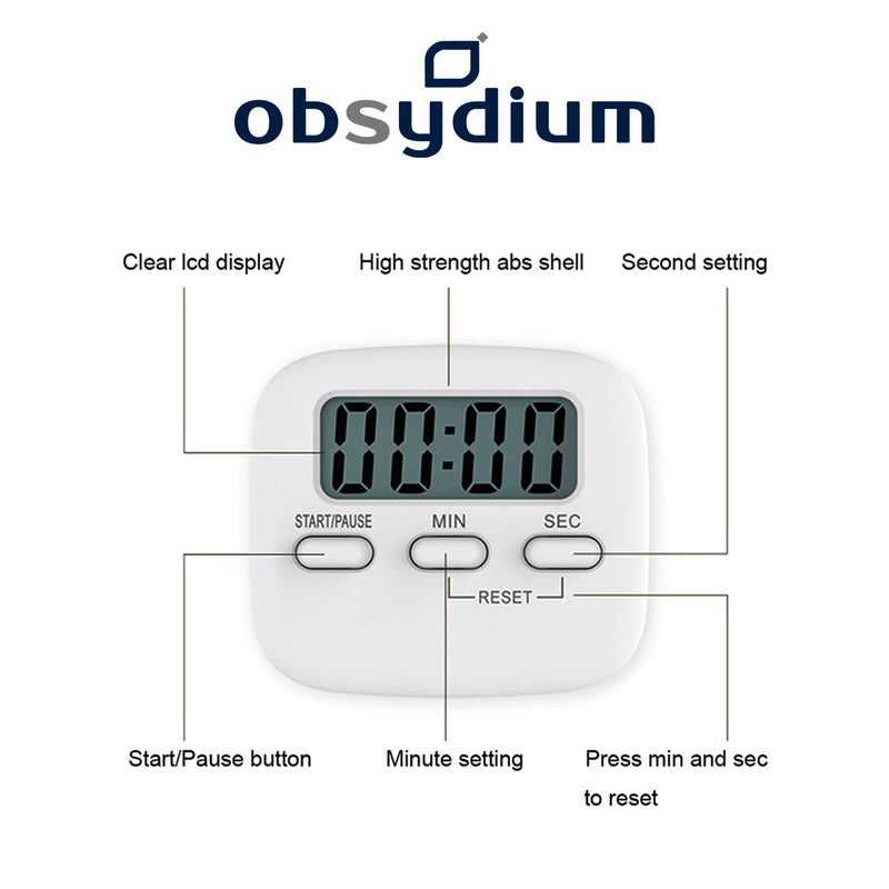 OBSYDIUM Obsydium Digital Kitchen Timer Magnetic Countdown Count Up Pomodoro Timer with Loud Sound Big Digit Back Stand Hanging Hole for Cooking Clinic Sports and Other ActivitiesWhite 1piece  - Image 2