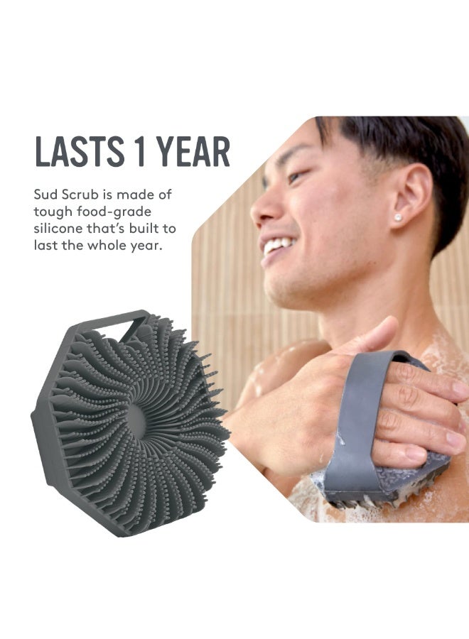 HOMESTAR Body Bath Brush, Polygon Antibacterial Silicone Body Bath Brush - Eco-Friendly Fins Design Shower Brush With Soft Silicone Bristles For Deep Cleansing, Gentle Massage and Exfoliation, Bathroom Accessory, Rich Lathering, Suitable For Sensitive Skin, Non-Slip Handle For Easy Grip, Grey - Image 4