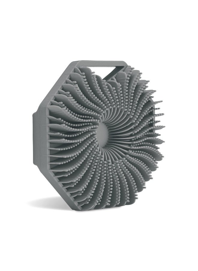 HOMESTAR Body Bath Brush, Polygon Antibacterial Silicone Body Bath Brush - Eco-Friendly Fins Design Shower Brush With Soft Silicone Bristles For Deep Cleansing, Gentle Massage and Exfoliation, Bathroom Accessory, Rich Lathering, Suitable For Sensitive Skin, Non-Slip Handle For Easy Grip, Grey - Image 1