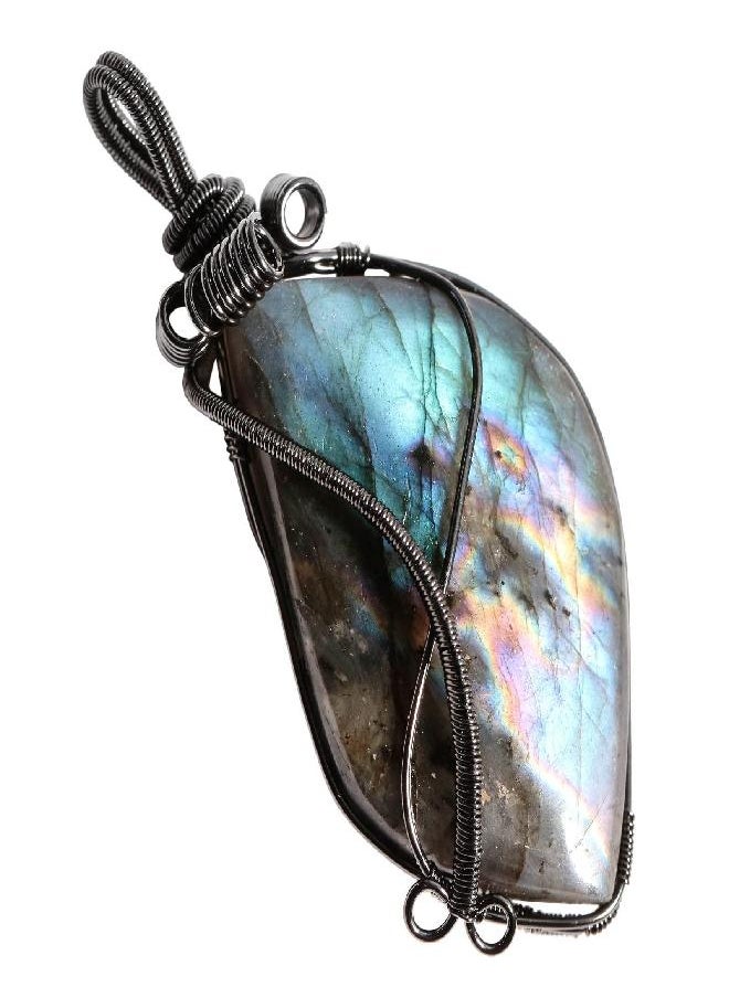 SUNYIK - SUNYIK Natural Labradorite Pendant Necklace for Men Women, Irregular Handmade Wire Wrapped Crystal Necklace for Unisex - Image 1