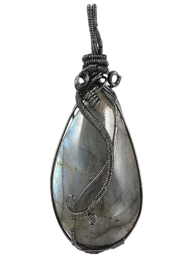 SUNYIK - SUNYIK Natural Labradorite Pendant Necklace for Men Women, Irregular Handmade Wire Wrapped Crystal Necklace for Unisex - Image 1