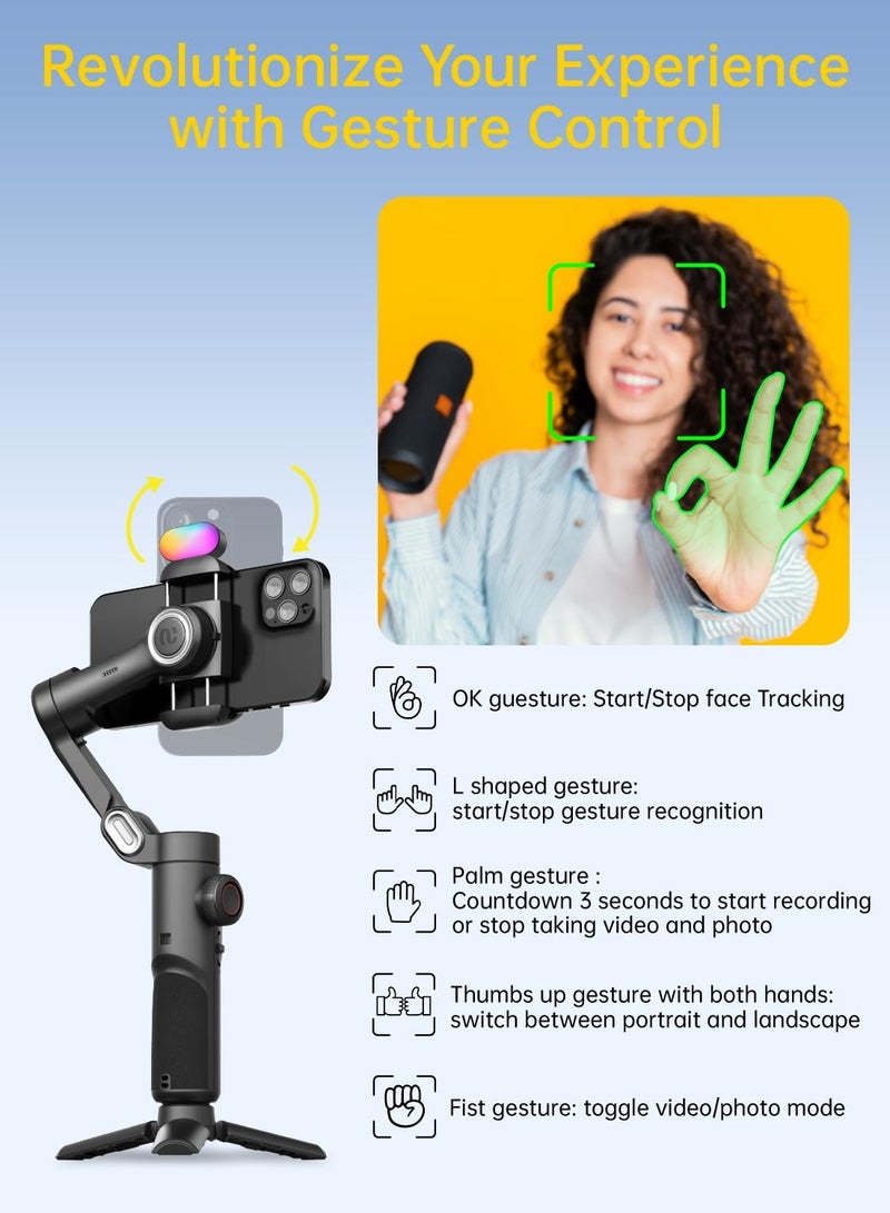 اوتشوان مثبت ثلاثي المحاور للهواتف الذكية مع مستشعر تتبع الذكاء الاصطناعي، مثبت آيفون مع عجلة تركيز ومضاد للاهتزاز 7.0 لتسجيل الفيديو - Smart AI XE - Image 5