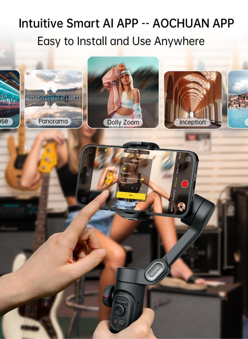 اوتشوان مثبت ثلاثي المحاور للهواتف الذكية مع مستشعر تتبع الذكاء الاصطناعي، مثبت آيفون مع عجلة تركيز ومضاد للاهتزاز 7.0 لتسجيل الفيديو - Smart AI XE - Image 4