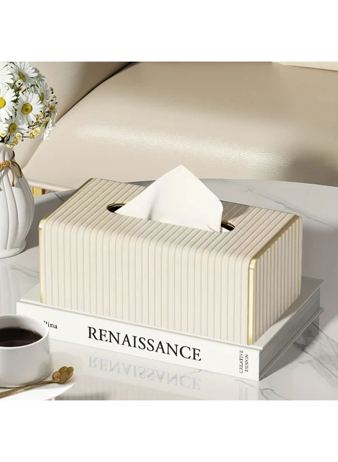 غطافة علب المناديل من الجلد الصناعي بالطراز الإسكندنافي بلون شاي الحليب بتصميم مستطيل لديكور المنزل - Image 1