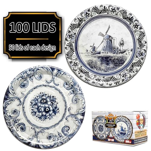 Supa Ant Wide Mouth Canning Lids (100pcs) Decorative Tin Canning Lids Wide Mouth (Vintage Plates) Buckle Proof and Rust Proof - Perfect Fit Can Lid for Mason Jars Canning Supplies - Mason Jar Lids - Image 2