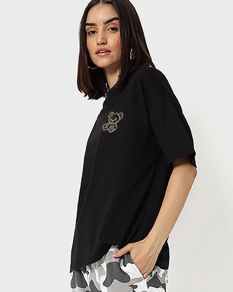 bewakoof Women's Black Bearly Awake Graphic Printed Oversized T-shirt - Image 4