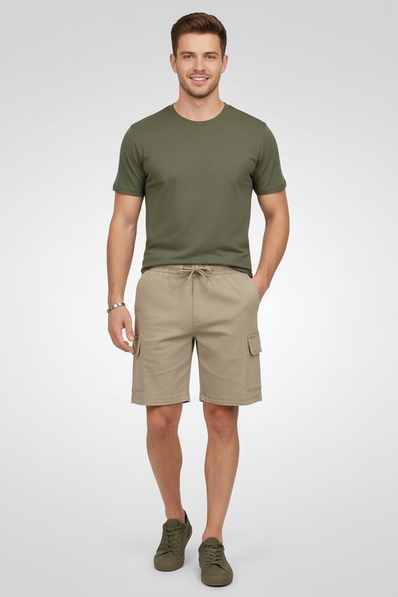 Threadbare Men Plain Cargo Shorts, Taupe - Image 2