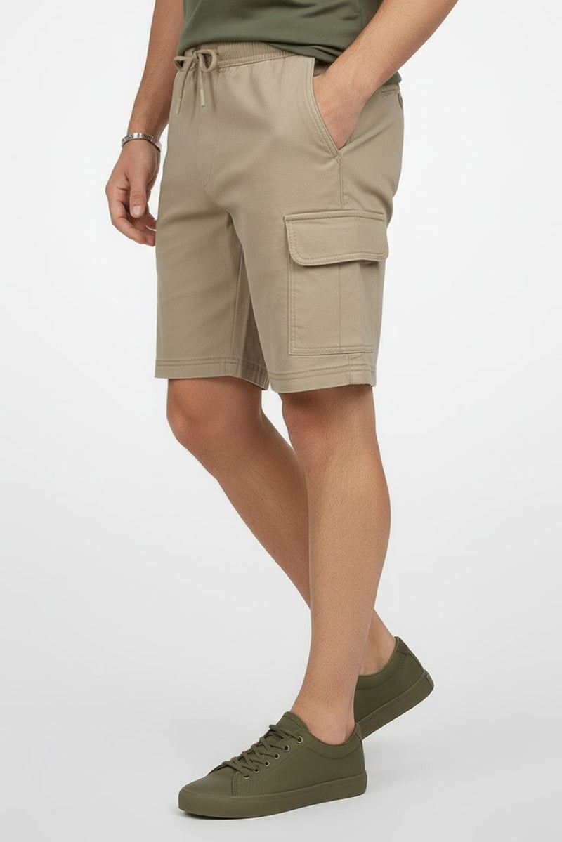 Threadbare Men Plain Cargo Shorts, Taupe - Image 3
