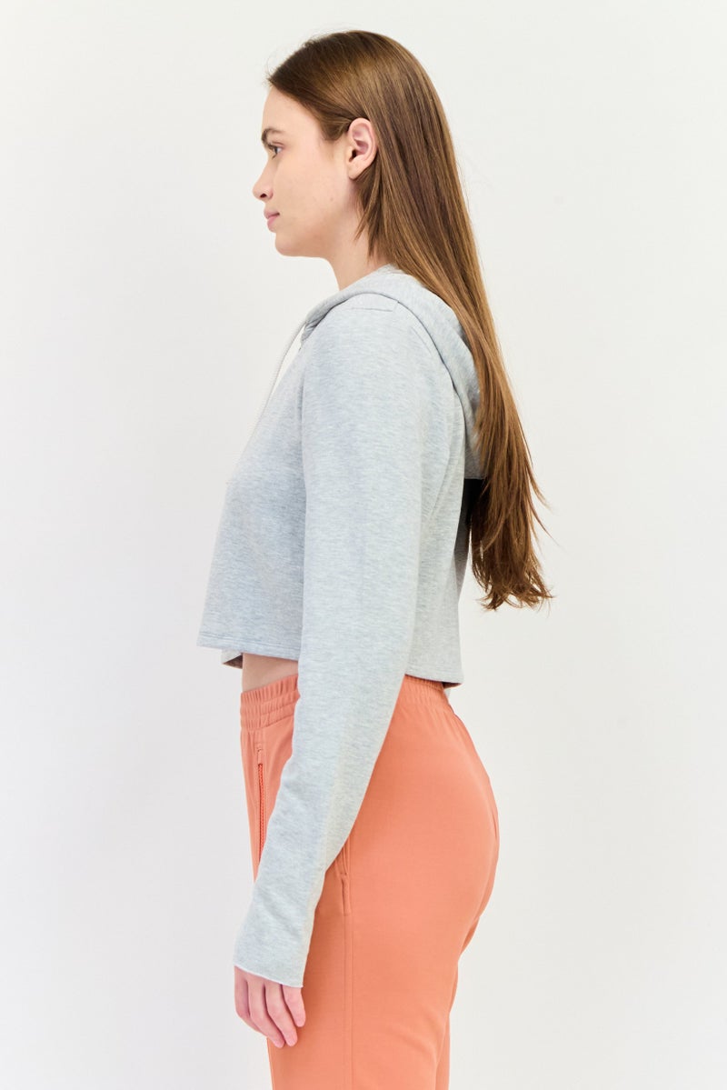 Aerie Women Long Sleeves Heather Full Zip Sweatshirt, Grey - Image 4