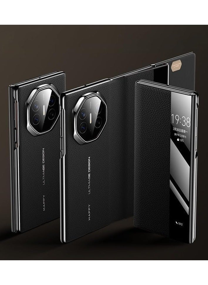 Leather Case for Huawei Mate XT Ultimate (2024),With Smart Window,Anti-fingerprint Leather Phone Case for Mate XT Ultimate