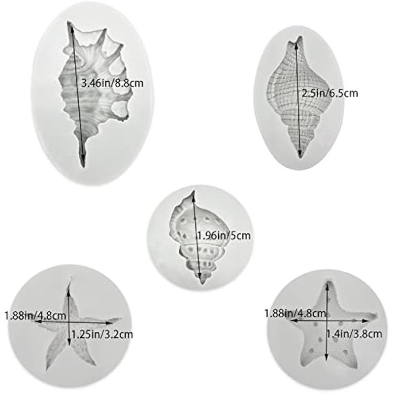 5 Pcs Seashell Starfish Silicone Mold Cake Fondant Silicone Mold Seashell Conch Baking Moldsfor DIY Cake Decoration Chocolate Candy Polymer Clay Crafting Projects - Image 2