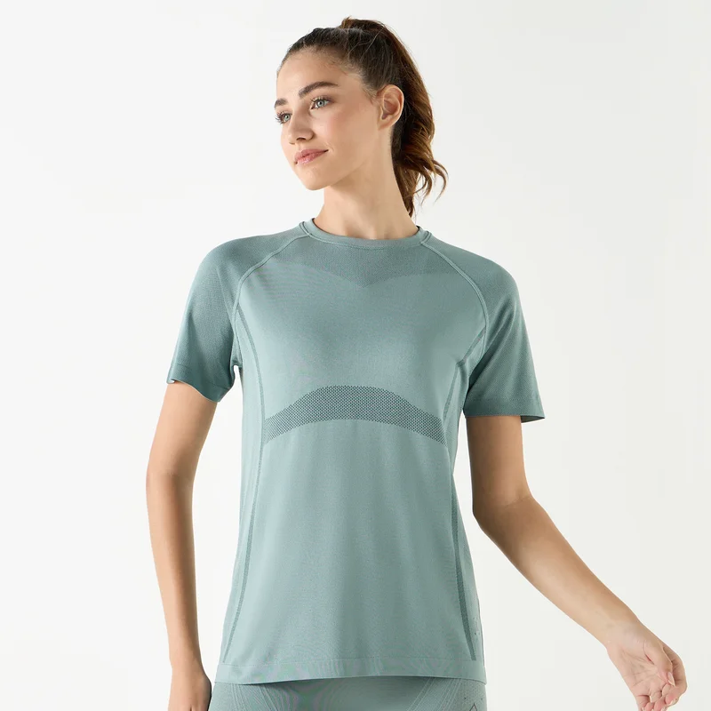 ADOT by Splash Textured Crew Neck T-shirt with Short Sleeves