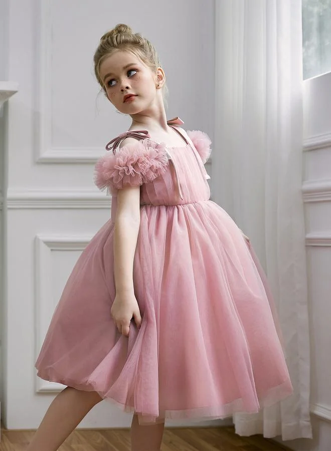 Take Two  Girls Bow Tie Shoulder Floral Mesh Party Dress for Women | Best Price UAE