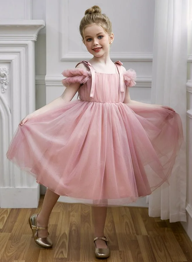 Take Two  Girls Bow Tie Shoulder Floral Mesh Party Dress for Women | Best Price UAE