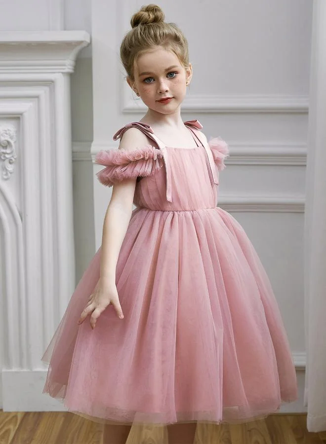 Take Two  Girls Bow Tie Shoulder Floral Mesh Party Dress for Women | Best Price UAE
