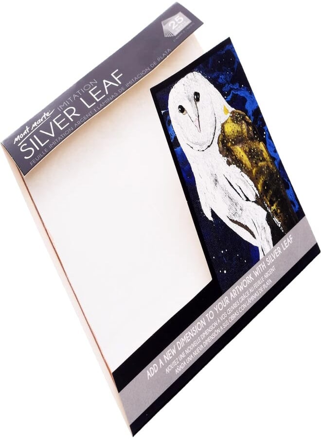 Mont Marte Mont Marte MAXX-0021 -V02 81421 High Quality Silver Leaves Gold Foil Flakes for Resin, Imitation Gold Foil Flakes Metallic Leaf for, Painting, Crafts Set of 25 Sheets 140x140mm - Silvere 