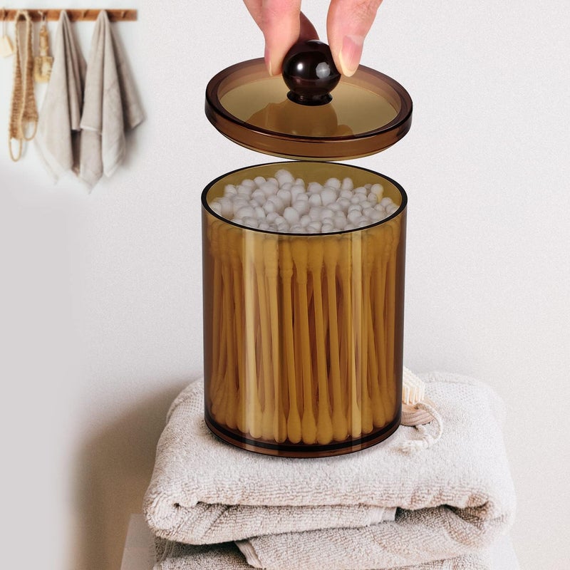 SheeChung 6 Pack Qtip Dispenser Apothecary Jars Bathroom with Labels - Qtip Holder Storage Canister Clear Plastic Acrylic Jar for Cotton Ball, Swab, Rounds,Floss Picks, Hair Clips (Amber) - Image 5