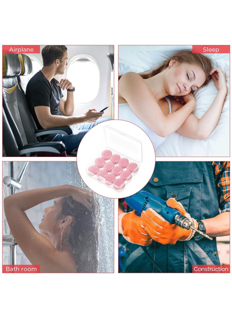 BONITO 12PCS Ear Plugs, Reusable Silicone Ear Plugs, Noise Canceling Ear Plugs for Snoring, Working, Airplanes, Musicians (Pink)  - Image 2