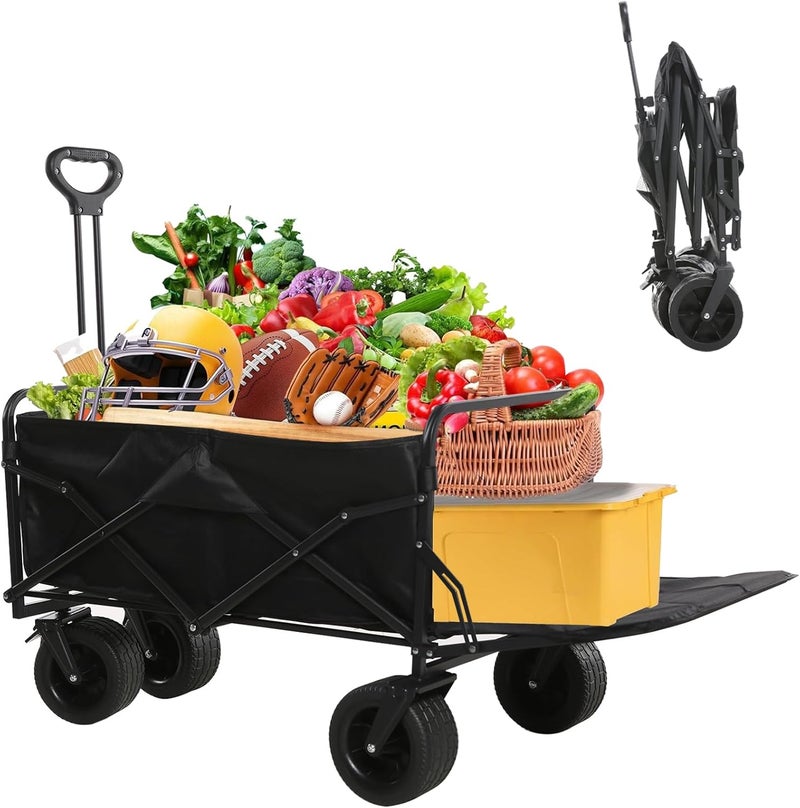 TDOO Garden Carts, Wagon Trolley Cart, Volume Adjustable Wagon Cart Our Shopping Trolleys with Big Wheels (220L) - Image 1