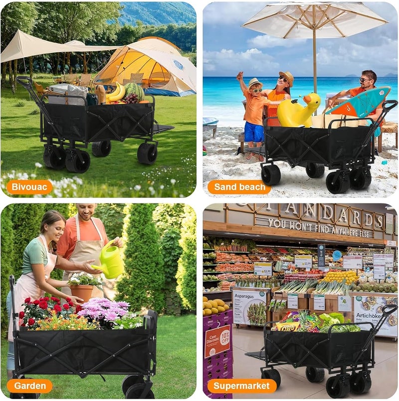 TDOO Garden Carts, Wagon Trolley Cart, Volume Adjustable Wagon Cart Our Shopping Trolleys with Big Wheels (220L) - Image 5