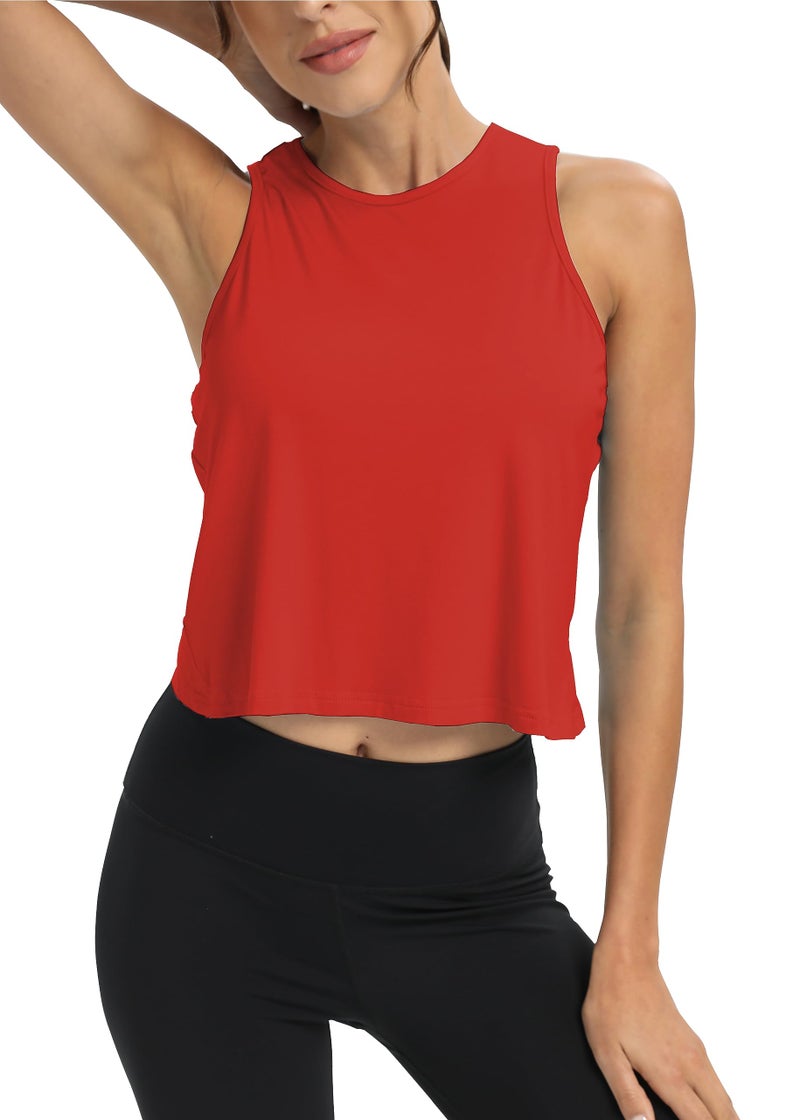 Mippo Crop Tops Workout Tank Tops Muscle Tank Athletic Tops Flowy Loose Workout Shirts for Women Loose Fit Red S - Image 3
