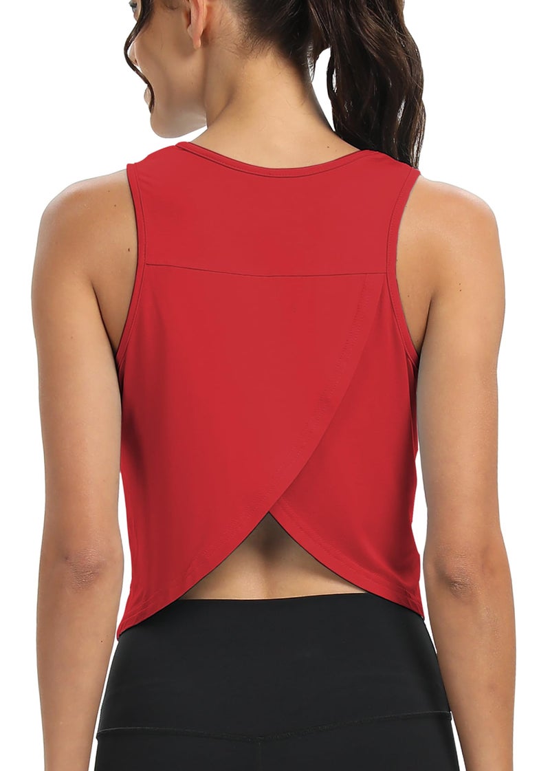 Mippo Crop Tops Workout Tank Tops Muscle Tank Athletic Tops Flowy Loose Workout Shirts for Women Loose Fit Red S - Image 1