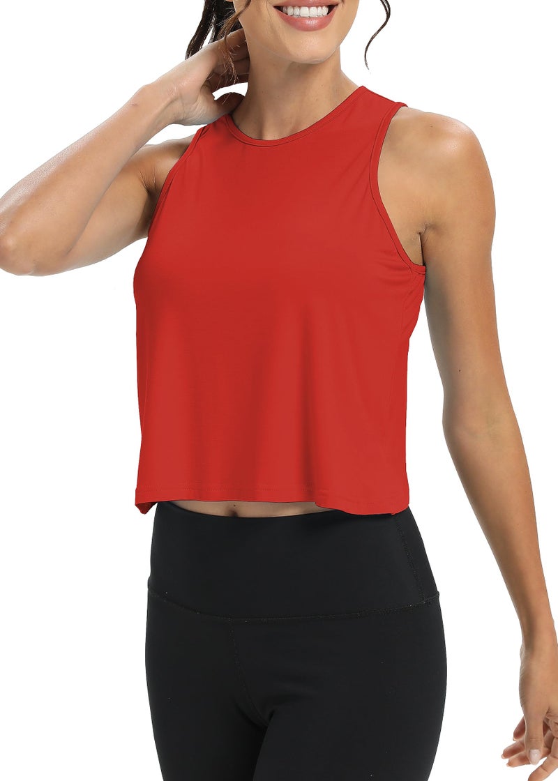 Mippo Crop Tops Workout Tank Tops Muscle Tank Athletic Tops Flowy Loose Workout Shirts for Women Loose Fit Red S - Image 2
