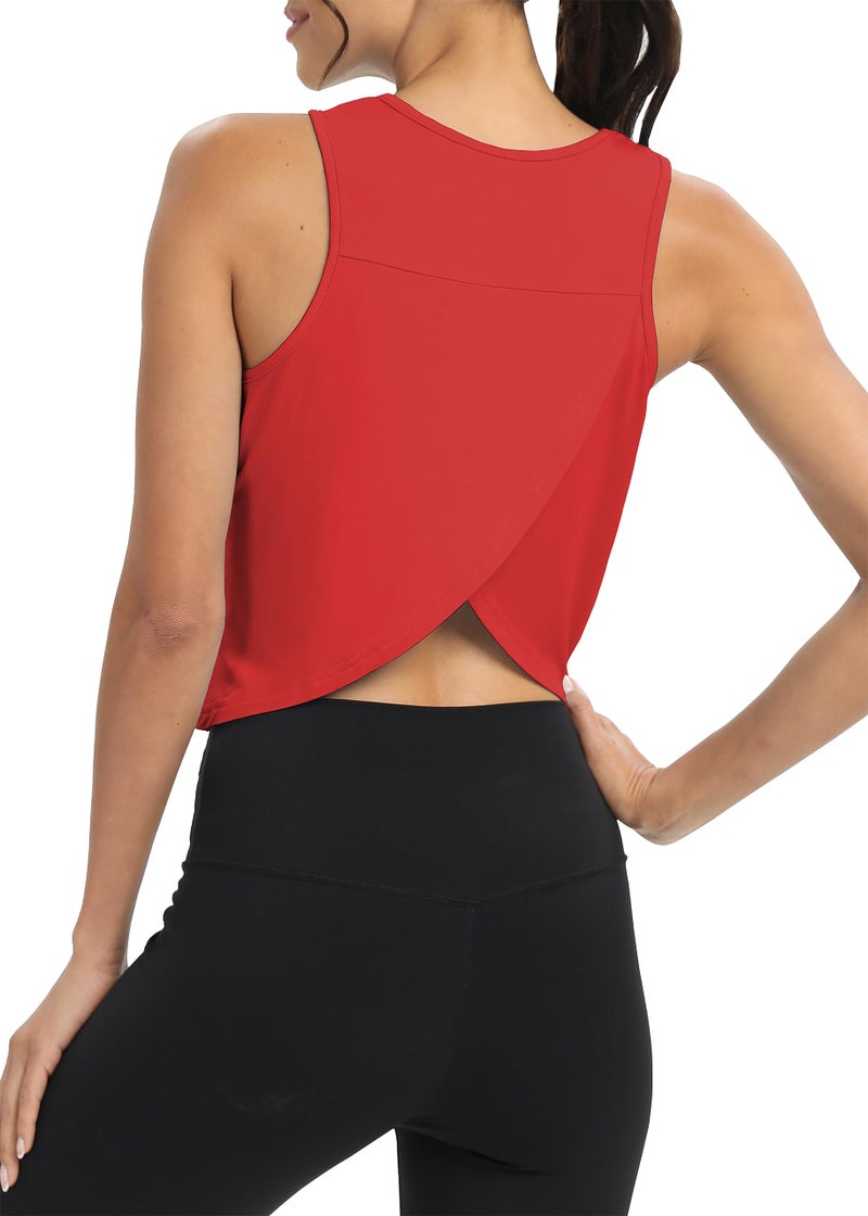 Mippo Crop Tops Workout Tank Tops Muscle Tank Athletic Tops Flowy Loose Workout Shirts for Women Loose Fit Red S - Image 4