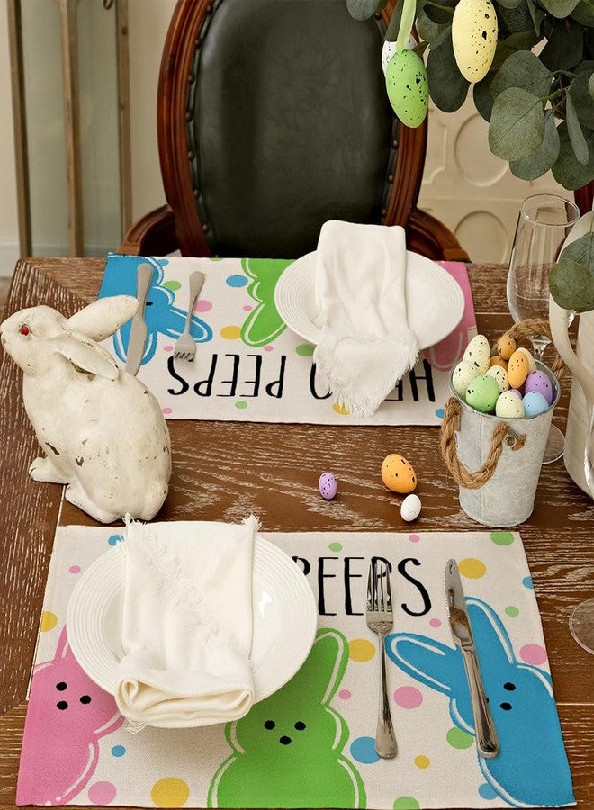 ARKENY Easter Placemats 12x18 Inches Set of 4, Bunny Rabbit Hello Peeps Spring Holiday Farmhouse Polka Dot Burlap Indoor Table Mats Decorations for Home AP567-4 - Image 5