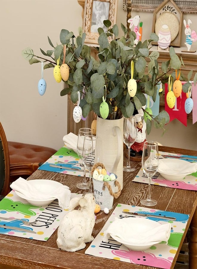 ARKENY Easter Placemats 12x18 Inches Set of 4, Bunny Rabbit Hello Peeps Spring Holiday Farmhouse Polka Dot Burlap Indoor Table Mats Decorations for Home AP567-4 - Image 2