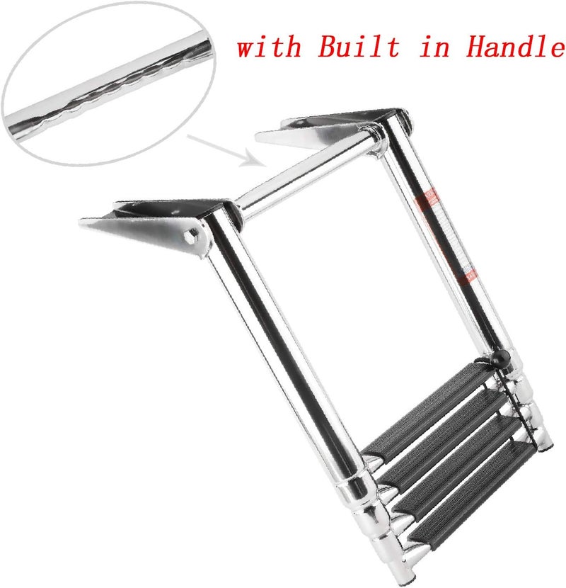 woobles 4 Step Boat Boarding Ladder with Built in Handle,Stainless Steel Telescoping Folding Ladder for Marine Boat Yacht Swimming Pool - Image 3