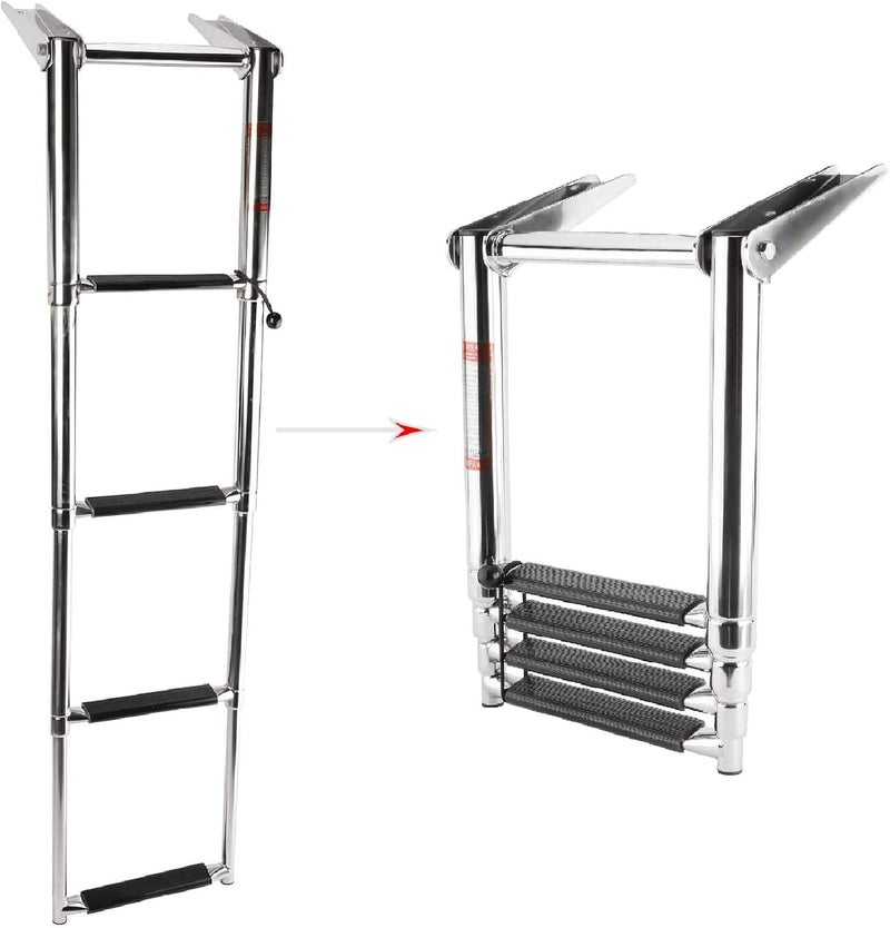 woobles 4 Step Boat Boarding Ladder with Built in Handle,Stainless Steel Telescoping Folding Ladder for Marine Boat Yacht Swimming Pool - Image 1