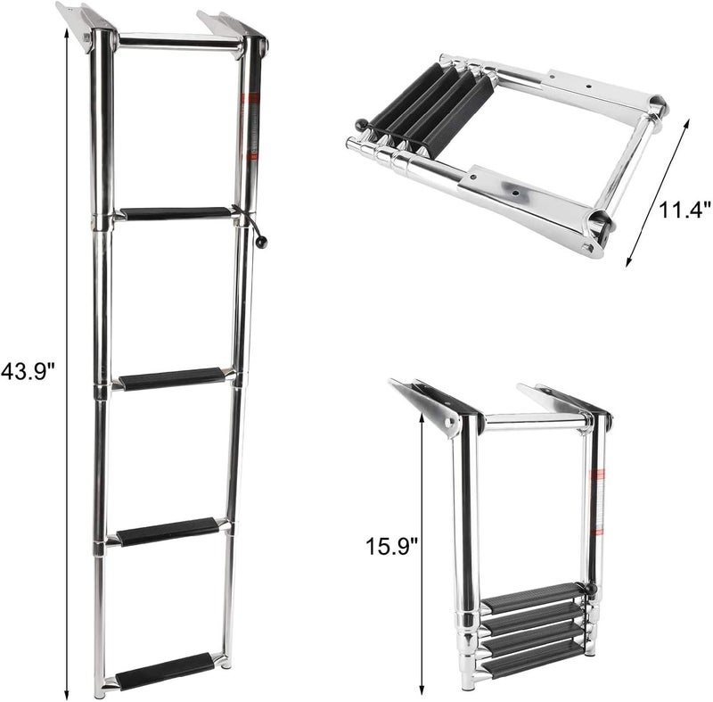 woobles 4 Step Boat Boarding Ladder with Built in Handle,Stainless Steel Telescoping Folding Ladder for Marine Boat Yacht Swimming Pool - Image 2