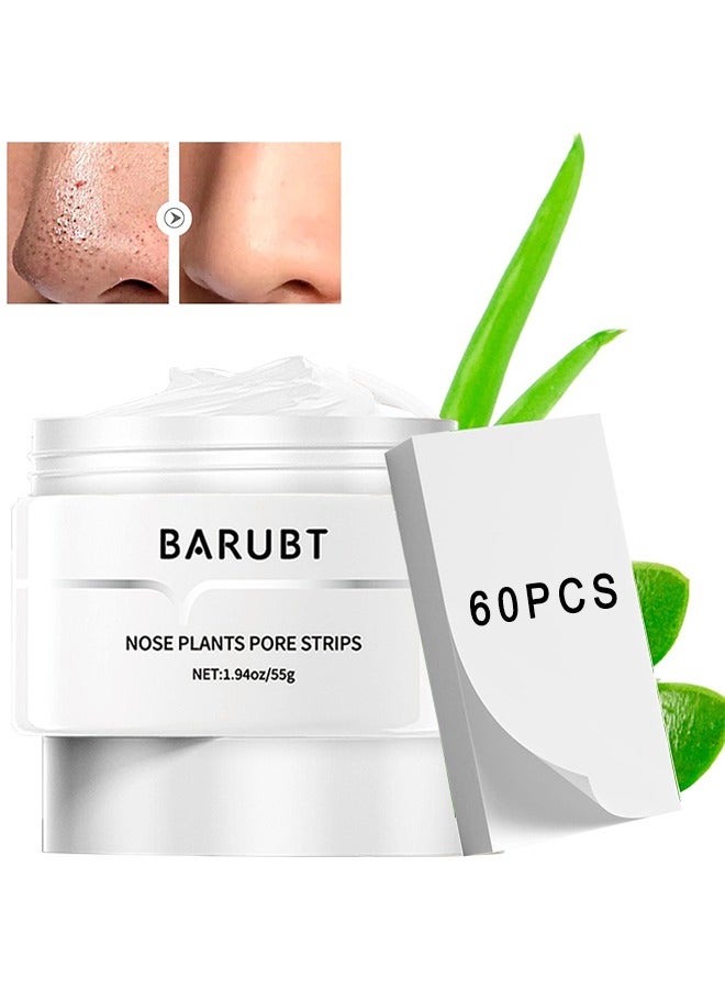 BARUBT Blackhead Remover Mask, Nose Plants Pore Strips, Pore Cleanser Purifying Peel Off Face Mask With 60 PCS Strips, Plants Aloe Blackhead Remover Facial Mask - Image 1