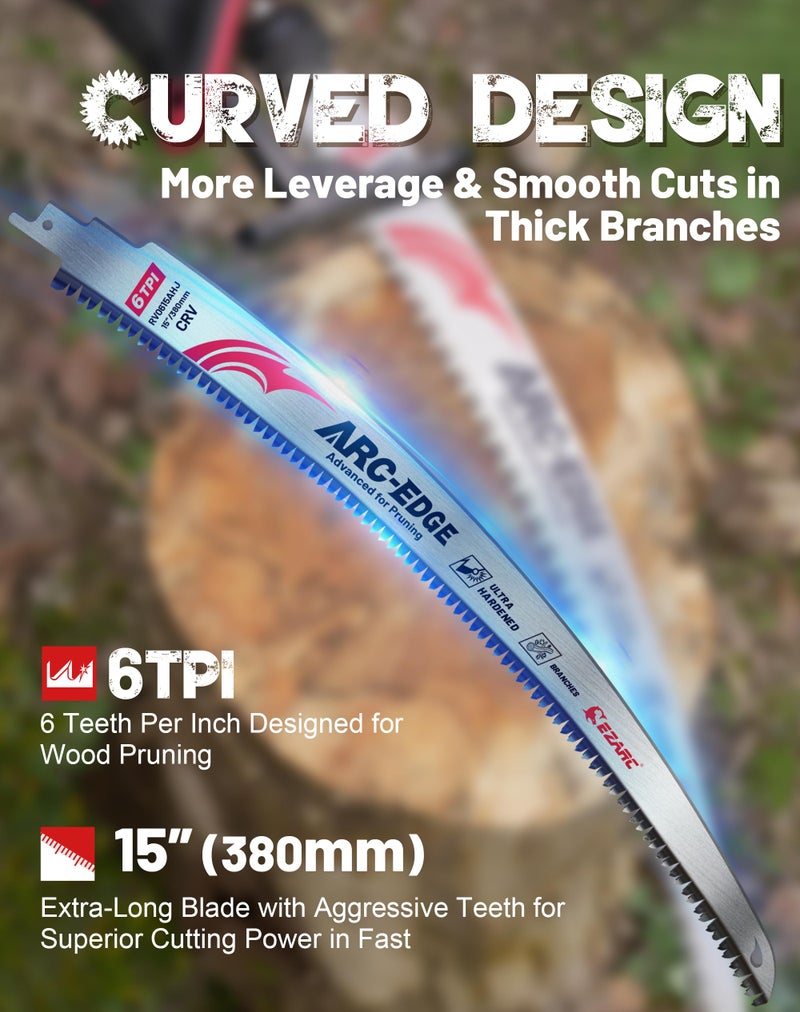 EZARC Japanese Teeth Reciprocating Saw Blade 15 Inch, Arc Edge Wood Pruning Saw Blades 6TPI for Tree Trimming, Wood Cutting, 3 Pieces - Image 2