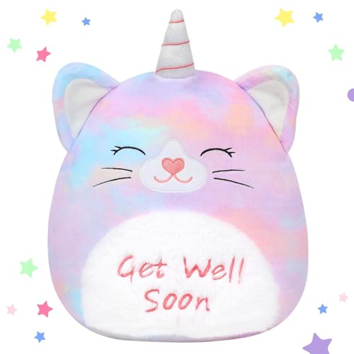 Easfan 13 Get Well Soon Unicorn Cat Plush Pillow Soft Cute Stuffed Animal with Silver Horn Feel Better Gifts for Kids Patient Feel Better for Women - Image 1