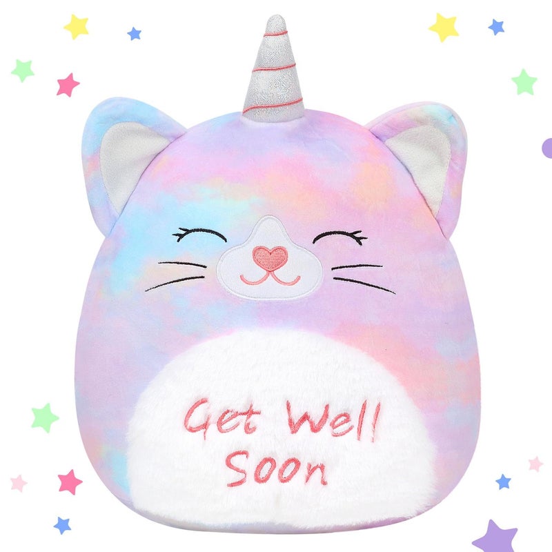 Easfan 13 Get Well Soon Unicorn Cat Plush Pillow Soft Cute Stuffed Animal with Silver Horn Feel Better Gifts for Kids Patient Feel Better for Women - Image 3