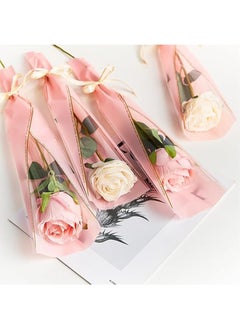 Apustim 50Pcs Single Rose Flower Set Plus A Plate Of 22m Ribbon Set，Flower Packaging Bag，Single Flower Packaging Bag，Suitable For Wedding，Birthday，Florist Supplies Mother's Day （Pink）  - Image 3