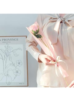 Apustim 50Pcs Single Rose Flower Set Plus A Plate Of 22m Ribbon Set，Flower Packaging Bag，Single Flower Packaging Bag，Suitable For Wedding，Birthday，Florist Supplies Mother's Day （Pink）  - Image 4