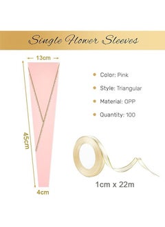 Apustim 50Pcs Single Rose Flower Set Plus A Plate Of 22m Ribbon Set，Flower Packaging Bag，Single Flower Packaging Bag，Suitable For Wedding，Birthday，Florist Supplies Mother's Day （Pink）  - Image 2