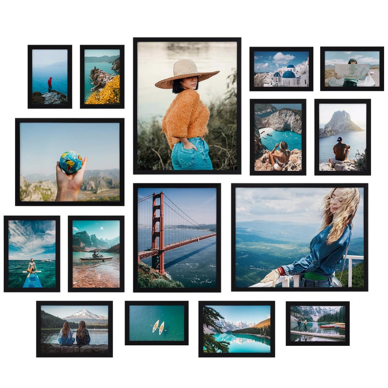 Giftgarden 16 Pack Black Picture Frames for Multi Sizes Photos Assorted Set Including Two 11x14 Two 8x10 Six 5x7 Six 4x6 Gallery Collage Frame for Wall or Tabletop Display