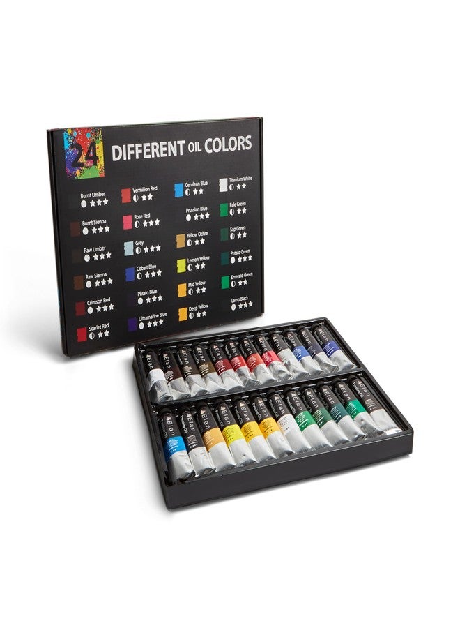 Elan مجموعة ألوان زيتية احترافية من إيلان، 24 لونًا زاهيًا، أنابيب 1.7 أونصة سائلة، ألوان زيتية غير سامة للرسم على القماش، ألوان فنية للبالغين والفنانين - Image 1