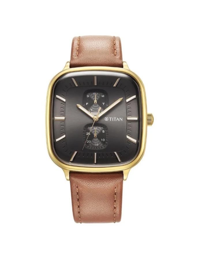 TITAN Men's Leather Multifunction Watch 90178YL01 - 42 mm