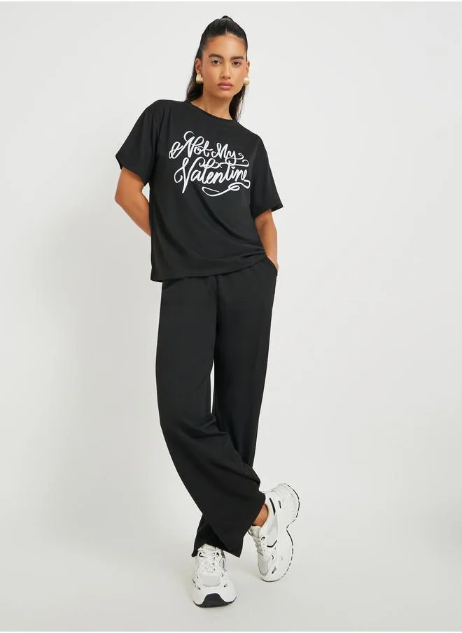 Take Two Take Two Slogan Printed Short Sleeve T-Shirt and Joggers Co-Ords